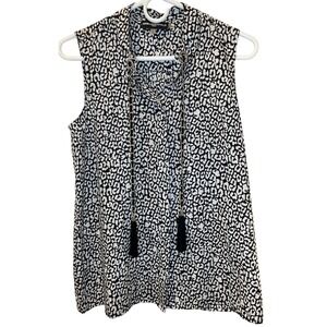 Karl Lagerfeld Paris Womens Leopard Print Tassel Tie Sleeveless Top Small